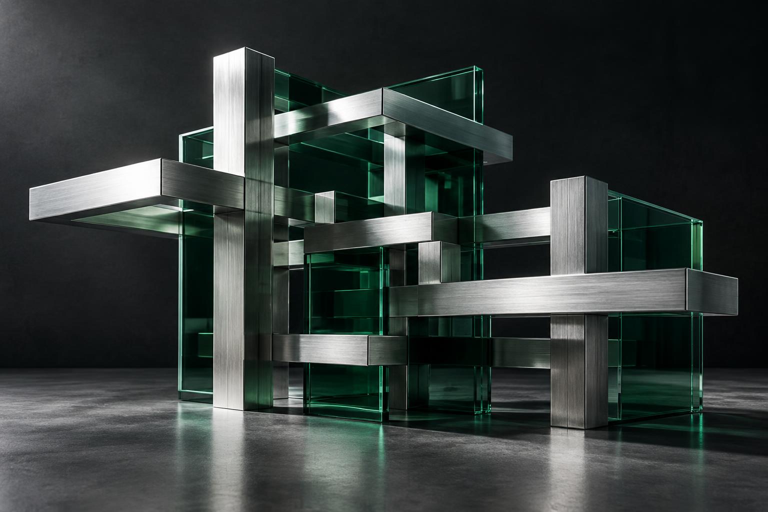Verbonden modulaire structuur van metaal en groen glas